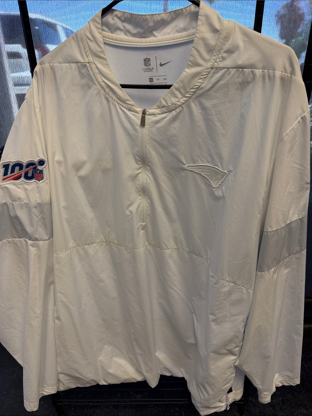 Patriots Nike White Pullover with Embroidered Football Logo